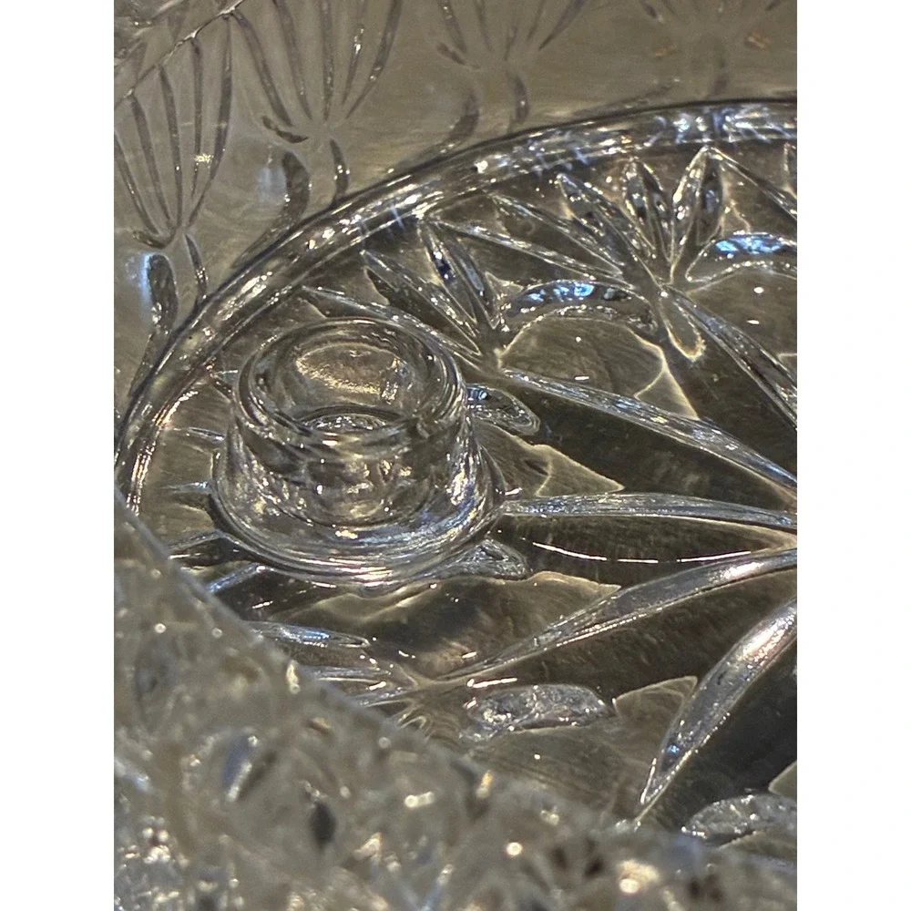 Vintage Clear Cut‎ Glass Round Bowl Sunburst Star 3 Candle Holder Centerpiece